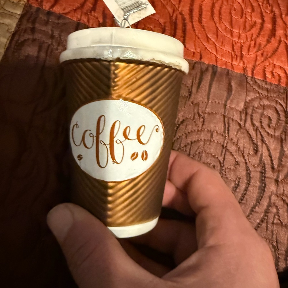 Metallic Brown Coffee Cup Ornament - Decorative Coffee Accent